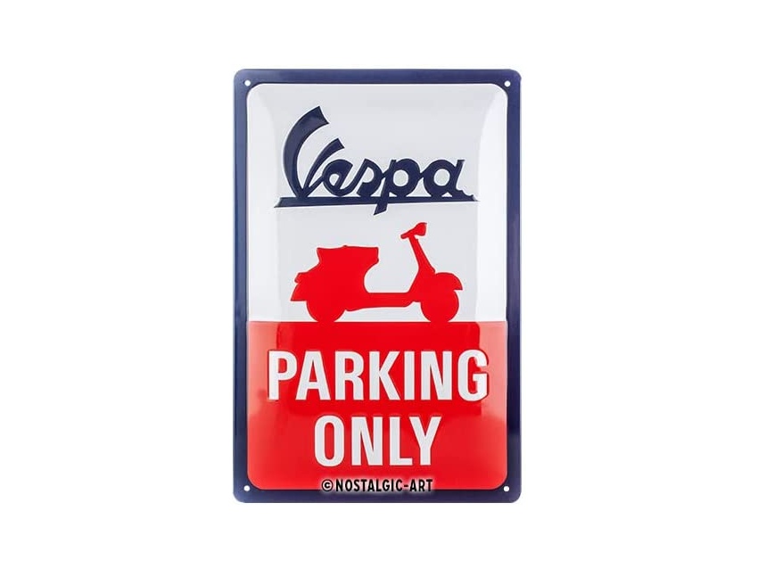 Plaque émaillée 20X30 cm. Collection Vespa Parking Only