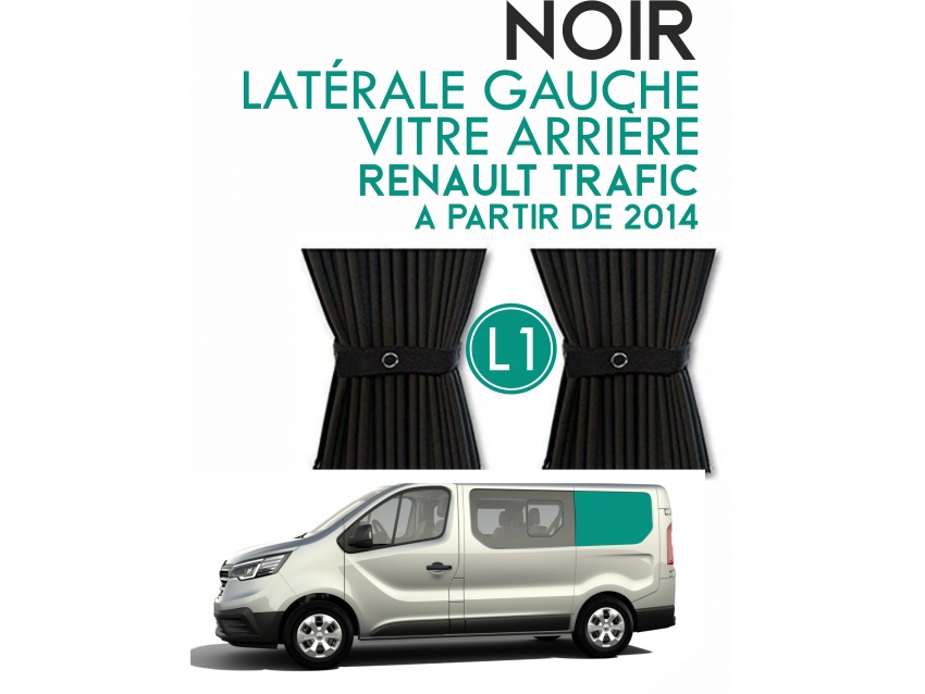 Latérale Gauche, vitre arrière L1H1. Rideaux occultant noir sur rail pour Renault Trafic à partir de 2014