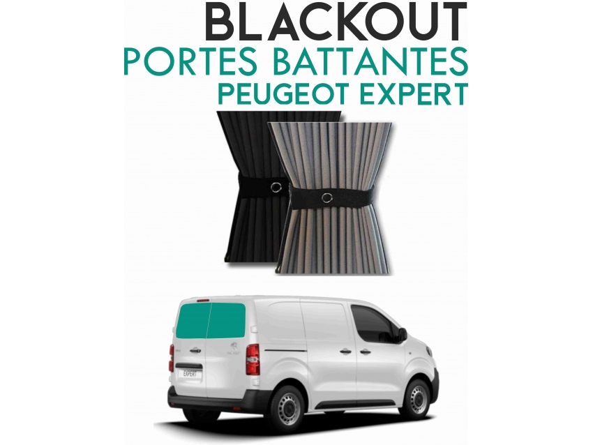 Portes Battantes. Rideaux occultant gris noir sur rail pour Peugeot Expert