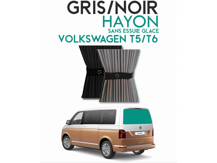 Hayon sans essui glace. Rideaux occultant Blackout gris/noir sur rail pour Volkswagen Transporter T5 T6