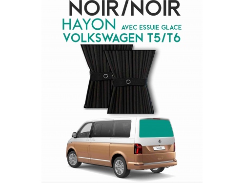 Hayon avec essui-glace. Rideaux occultant blackout noir/noir sur rail pour Volkswagen Transporter T5 T6