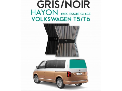 Hayon avec essui-glace. Rideaux occultant gris/noir sur rail pour Volkswagen Transporter T5 T6