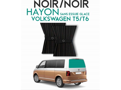 Hayon sans essui glace. Rideaux occultant Blackout noir/noir sur rail pour Volkswagen Transporter T5 T6