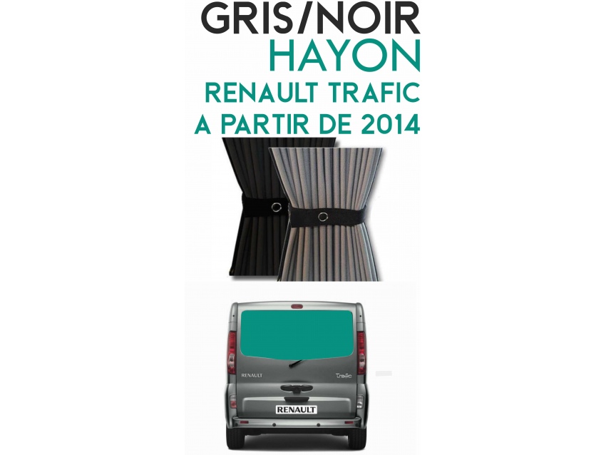 Hayon. Rideaux occultant gris noir sur rail pour Renault Trafic à partir de 2014