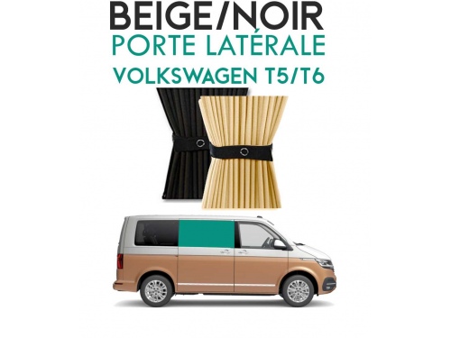 Porte latérale Droit. Rideaux occultant blackout beige noir sur rail pour Volkswagen Transporter T5 T6